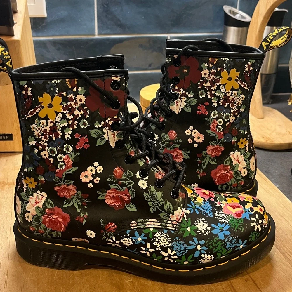 Dr.Martens 1460 Pascal 90's Retro Style Floral/Leather Mash Up Boots - Picture 3 of 17